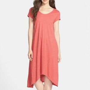 EILEEN FISHER SUNSET PINK ORGANIC COTTON HEMP  ASYMMETRICAL HEM DRESS SI…